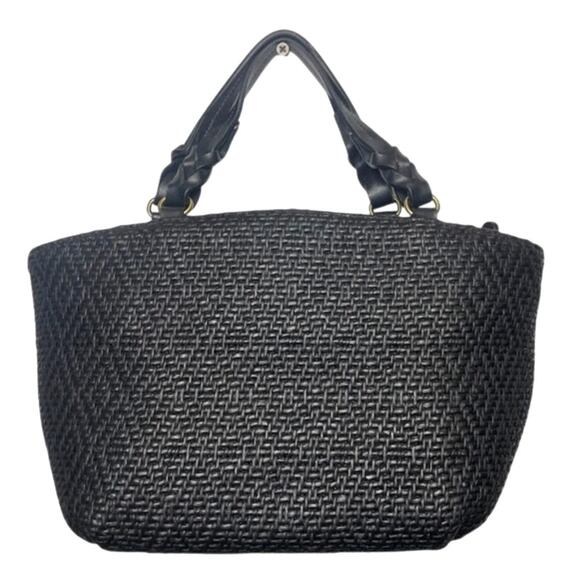 Fossil Satchel Woven Black Leather Top Handle Old Money Classic Shoulder Bag - Picture 1 of 15